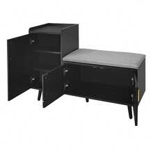 Modern Shoe Storage Bench With Seat - Black - 黑色 - 查看 8
