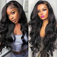 26 Inch 13x4 Deep Wave Lace Front Human Hair Wig, 180% Density Pre-Plucked Glueless HD Transparent Lace Wig For Women - Natural & Black - View 1