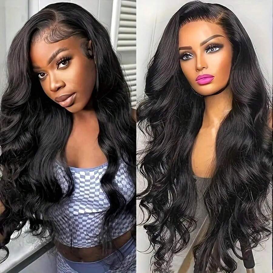 26 Inch 13x4 Deep Wave Lace Front Human Hair Wig, 180% Density Pre-Plucked Glueless HD Transparent Lace Wig For Women - Natural & Black - View 1