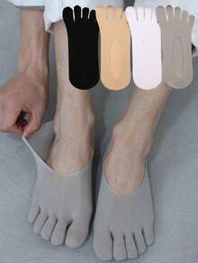 4 Pairs Men's Ultra-Thin Solid Color Five-Toe No-Show Socks, Toe Separator Short Socks, Odor-Resistant, Moisture-Wicking, Breathable, Suitable For Warm And Hot Weather - Multicolor - View 3