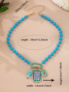 1/3 Pcs Beaded Statement Necklace For Women, Western Cowboy & Ocean Enamel Charm Pendant, Boho Colorful Strand Summer Beach Vacation Jewelry Gift - Multicolor - View 7