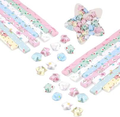 400Pcs Cute Floral Origami Stars Paper Folding Strips Origami Paper Stars Package DIY Paper Colorful Handcraft Origami Lucky Star Paper DIY Paper