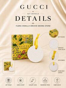 Gucci Flower Dance Round Diffuser Stone 5*5cm, With Yellow Ribbon, Vanilla Orchid Scent, Portable And Suitable For Personal Use Or As A Gift - Yellow Round - View 6