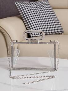 Fashionable Elegant Evening Transparent Box Handbag - Clear - View 8