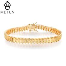 MDFUN 18K鍍金細鏈條網球手鍊 女款 閃亮優雅鏈條珠寶禮物 - 金色 - 查看 1
