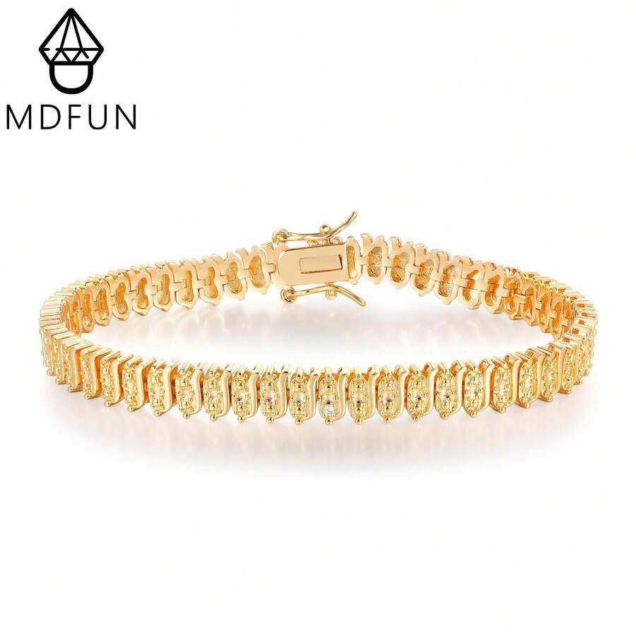 MDFUN 18K鍍金細鏈條網球手鍊 女款 閃亮優雅鏈條珠寶禮物 - 金色 - 查看 1
