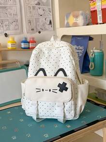 Cute Cat Shaped Backpack, Girls Casual Outing Shopping Travel Small Backpack, Middle School High School College Student School Bag, Large Capacity Lightweight Daily Commute Backpack, Adorable Cartoon Pattern Student Backpack, Multiple Colors Available Pink Yellow Blue Black White - A - View 17