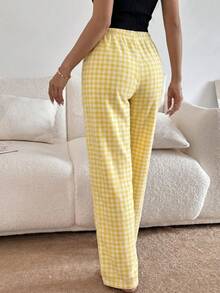 1pc Women's Dual-Color Plaid Print Soft Comfortable Flannel Thermal Lined Pajama Pants, Autumn/Winter - Yellow - View 2