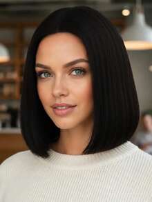 12 Inch Black Middle Part Women's Wig, High Temperature Synthetic Straight Hair, Elegant And Versatile, Natural Style, Suitable For Various Parties And Ball Gowns - Black - View 1