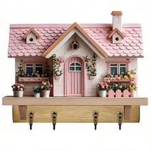 1 pieza Estante de pared de madera decorativo multifunción estilo villa, estante de almacenamiento de pared, gancho decorativo para llaves, estante de llaves de madera estilo campestre, gancho multifunción, decoración de pared de madera (fácil de instalar), adecuado para entrada, oficina, sala de estar - Multicolor - Ver 11