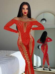 1pc Sexy Lingerie With Floral Pattern, Breathable And Alluring, Suitable For Dates - Red - View 5