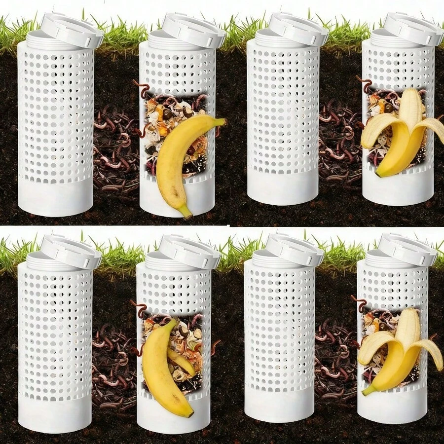 1PC Tall Multi-Hole Worm Composting Bin, Thickened Durable Plastic Material, Buried Underground To Use Earthworms To Decompose Kitchen Waste, Supplement Organic Fertilizer For Flower Pots And Lawns, Save Garden Space, Gardening Soil Care Tool - A - View 1