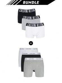 Calvin Klein [حزمة] 3 عبوات من سراويل بوكسر رجالية بتصميم هيب + 3 عبوات من سراويل بوكسر رجالية مطاطية - أسود / رمادي / أبيض + أسود / أبيض / رمادي - مشاهدة 1