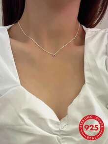 1pc S925 Sterling Silver Mini Heart Pendant Necklace, Korean Sweet Cute INS Style, Personalized Exquisite Niche Minimalist Fresh Design, Elegant Elegant Fashion Versatile Clavicle Chain, Suitable For Friendship And Family Commemorative Gift - Love - View 7