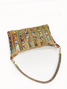 Dedoo Women's Sequin Bohemian Style Shoulder Evening Bag, Soft Sequin Fabric, Zipper Closure, Suitable For Nightclub, Cocktail Party, Vacation - Multicolor - View 9