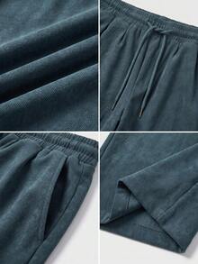 GRDR Men's Casual Corduroy Wide Leg Long Pants With Elastic Waist And Drawstring, Loose Fit With Drape And Relaxed Style - Dusty Blue - View 7