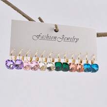 6 Pairs Elegant Cute 14K Gold Plated Colorful Square Rhinestone Candy Pendant Earrings Set, Suitable For Summer Wear, Noble Party Daily Wear, Cubic Zirconia Jewelry, Valentine's Day Mother's Day Birthday Gift, Travel Vacation Beach Accessory - Multicolor - View 6