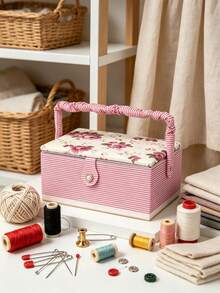 Floral Striped Sewing Basket, Fabric Sewing Accessories Storage Box,Portable Fabric Sewing Box With Handle, Multi-Size Storage Organizer For Sewing Accessories - Multiple Specifications - View 8