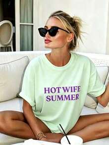 100% Cotton Hot Wife Summer TShirt - Funny Newlywed Shirt |   Bachelorette Party Tee |   Honeymoon Top |   Bride Era2026-Cropped Graphic Tees Women - 薄荷綠 - 查看 1