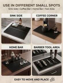 Silicone Kitchen Draining Mat, Coffee Bar Mat, Desktop Spill-Proof Coaster, Non-Slip Heat-Resistant Shock-Absorbing, Suitable For Home Bar, Coffee Station, Cocktail Making, Kitchen, Hairdressing Tool Work Mat, Vacation, Camping Essential, Party Necessity. Best Gift For Family And Friends - Black - View 10