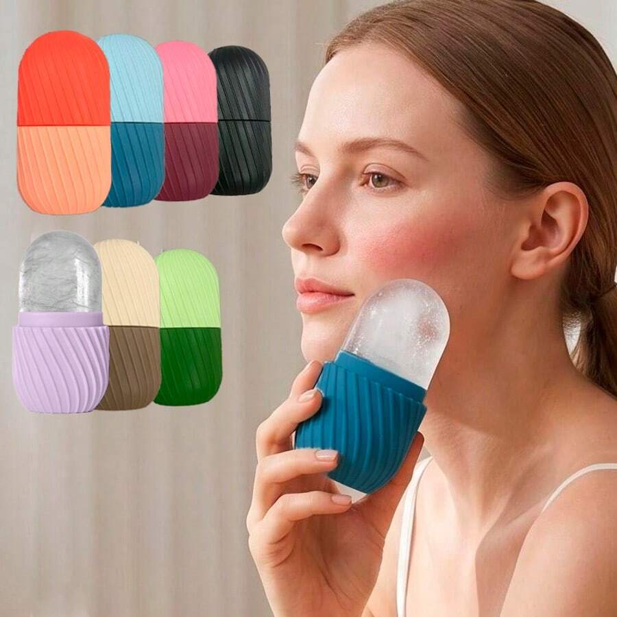 1pc Face Ice Mold, Portable Silicone Ice Massage Tool For Pore Tightening And Facial Care, Manual Face Massage Set - Multicolor - View 1
