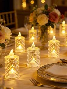 24/12/3pcs 8 * 4cm Home Decor Crystal Diamond Shaped LED Electronic Candle Lights,Wedding Party Table Decor Flameless Candle,Tea Candle Light - 黃光 - 查看 2