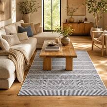 KIWI MOBLEKIT | Baumwollteppich 120 x 170 cm, Grau-Weiß mit geometrischem Muster, Wohn- und Schlafzimmerteppich, weicher Stoff aus 100 % Baumwolle, OEKO-TEX Standard 100 zertifiziert, nordischer Stil - Grau / Weiß op1 - Übersicht 2