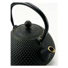 1pc Handmade Textured Cast Iron Teapot, Japanese Style Textured Cast Iron Teapot, Suitable For Outdoor Tea Mats And Indoor Tea Rooms. - Black - View 4