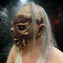 1pc Realistic Rotten Corpse Mask, Horror Bloody Chain Wound Undead Mask With Grey Wig, Scary Monster Mask, Suitable For Carnival Party, Horror Attraction Props - Multicolor - View 4