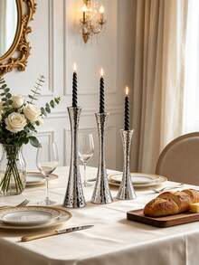 Portavelas de textura martillada con diseño de panal hecho a mano, se adapta a velas cónicas delgadas; base ancha en forma de trompeta, diseño de cintura cónica, adecuado para centro de mesa de boda, decoración de mesa de cena a la luz de las velas, decoración del hogar, decoración de la habitación, regalo para la mejor amiga, regalo para mujeres - Candelabro con textura de panal y relieve - Ver 4