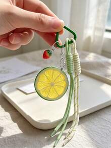 Fashionable Versatile Strawberry Lemon Pendant, Resin Lemon Slice Personalized Design, Realistic Fruit Lemon Slice Orange Slice Keychain Bag Charm Creative Fruit, Fashionable Versatile Bag Charm, Color-Block Bag Charm, Cute Lightweight Keychain, Suitable For Shopping, Dating, Daily Commute And Work, Holiday Birthday, Teacher's Day Perfect Gift - Multicolor - View 3