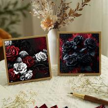 2D FLAT Baroque Relief Red & Black Rose Decorative Paper 24 Sheets 6*6 Inch Vintage Dark Pattern Scroll Black & White Rose Distressed Scrapbook Background Paper Gothic Dark Atmosphere Material Niche Vintage Scrapbook, Dark Valentine's Day Card, Decorative Painting, Anniversary Gift Wrapping DIY Material - Square - View 7