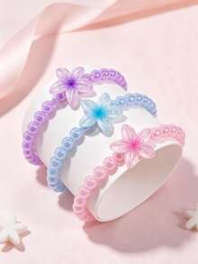 3pcs/Set Kids Cute Floral Beaded Bracelet Set, Suitable For Kids Spring/Summer Vacation, Daily Wear, Party, Kids Birthday Gift - Multicolor - View 4