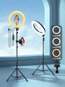 Anillo de luz LED de 12 pulgadas con soporte ajustable de 63 pulgadas y soporte para teléfono, alimentado por USB, diseñado para iluminación de estudio, adecuado para fotografía, grabación de vídeo, grabación de viajes y transmisión en directo: una luz de relleno circular portátil perfecta para entornos interiores y exteriores. - Negro - Ver 1