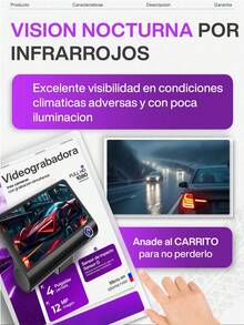 La cámara montada en el vehículo cuenta con una pantalla LCD TFT de 4 pulgadas, resolución de alta definición de 1080P, grabación de visión nocturna automática de 360 ​​grados, admite varios idiomas y admite hasta 32 GB de memoria expandible. - negro - Ver 4