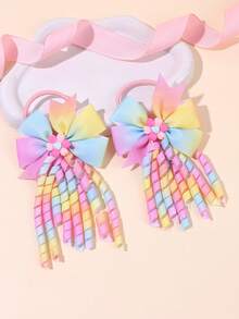 2 piezas Diademas elásticas con lazo y borlas degradadas, Diademas de color degradado, Adecuadas para el primer día de escuela, fiesta, accesorios para el cabello, útiles escolares, regalos para maestros - Multicolor - Ver 3