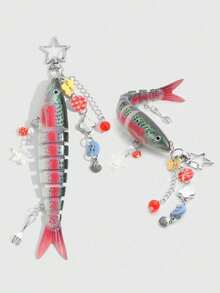 1個手工魚形鑰匙圈，Y2K風格包包吊飾，附防丟識別功能，開學季禮物 - 多色A - 查看 1