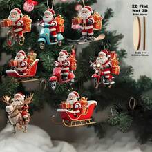 2D Flat, 8pcs Set Cute Santa Claus Riding Bike Delivering Gifts Christmas Tree Hanging Ornaments, Wooden Christmas Tree Top Decoration, Home Decor And Outdoor Holiday Display - 8-piece Set - View 7