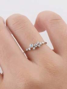 BLOVEMEE 1pc Exquisite Luxurious 925 Silver 3.0mmX1 2.5mmX1 1.8mmX2 1.6mmX5 Total 0.5ct Moissanite Ring, Suitable For Women's Daily Wear, Party, Vacation, Valentine's Day, Mother's Day, Wedding Anniversary, Jewelry Gift For Women - Silver - View 3