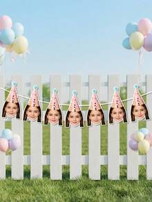 10/20/30PCS Custom Photo Gold Dot Party Hat Birthday Banner, Personalized Multi Color Cone Hat Cutout Garland,Funny Photography Background,Surprise Birthday Party Decor,Home Decor,Personalized Gifts - Multicolor - View 4