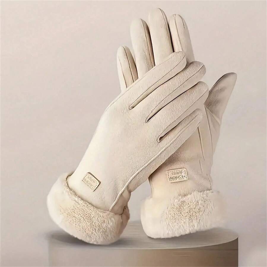 1 Pair Winter Touchscreen Gloves, Fleece Lining, Thickened Warmth, Unisex, Durable Polyester Material, Multiple Colors Available, Suitable For Ice And Snow Sports And Christmas Gifts, Winter Warm Gear - Multicolor - View 1