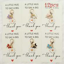 6pcs/12pcs 6 Colors Butterfly & Fixed Daisy Enamel Charm Keychain With "A Little Hug To Say A Big Thank You" Paper Card - Spring Floral Pocket Hug Gra - Multicolor - View 13