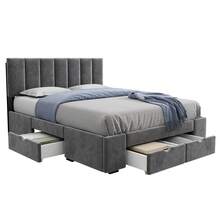 Bed Frame 140 X 200 Cm Velvet, With Spring Mattress, Headboard, 4 Drawers, Grey - 灰色 - 查看 5