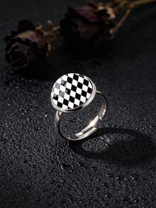 YUJUGLOW 1PC Cartoon Minimalist Black & White Rhombus Pattern 316 Stainless Steel Open Ring For Women Daily Wear - Black and White - View 5