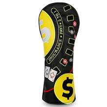 Casino Chip Poker Dollar Golf Club Headcover, Multi- Embroidered Personalized, Black & Yellow Contrast Visual Highlight; Universal Fit Standard 1/3/5 Wood Size, Thickened PU Padding, Niche Creative Golf Protection Cover - Black - View 9