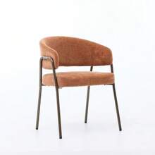 Chaises de salle à manger modernes en chenille avec accoudoirs, chaises d'appoint rembourrées avec pieds en laiton vieilli pour la cuisine et la salle à manger, vendues à l'unité, orange, SW1876OG - Orange - Voir 4