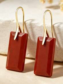 Yumfeel Vintage Faceted Square Red Stone Pendant Earrings, Healing Natural Crystal, Symbolizing Good Luck & Wealth, Christmas/Wedding, Valentine's Day Gift - Redstone - View 5
