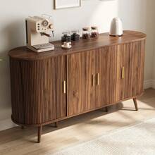 Sideboard With Sliding Doors - Walnut And Groove Design - Walnut - View 8