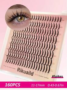 Rikuaild 80/88/96/110/160片 D捲度濕潤感假睫毛，濃密顯大眼設計，分段式DIY妝容，卡通漫畫風亂序假睫毛化妝工具 - 查看 11