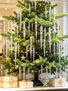 1/12/24pcs-Transparent Ice Cone Icicle Christmas Tree Decorations, Realistic Ice Stick Hanging Decor, Transparent Icicle Pendant Christmas Tree Decorations, Threaded Icicle Decorative Pendant, Christmas Decorations, Home Decor, Room Decor, Scene Decor, Christmas (13cm/5.12in) - B - View 1